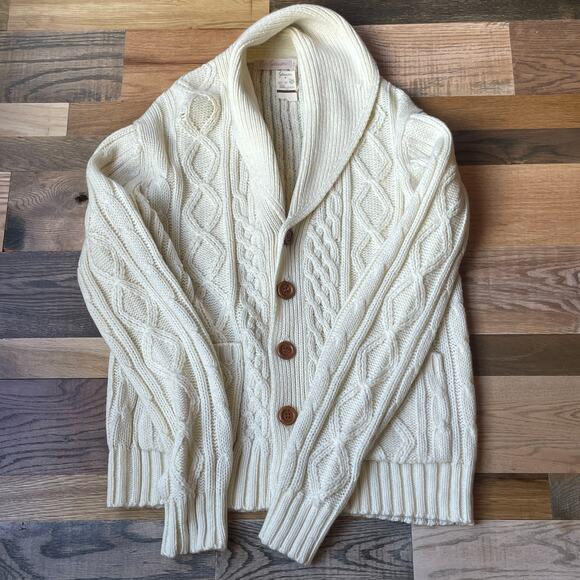 Goldwater Sweaters - Goldwaters Vintage 80s 90s NWT Cable Knit Shawl Cardigan Sweater Ivory M
